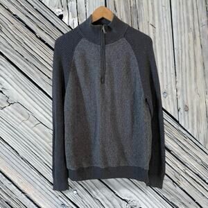 BANANA REPUBLIC Mens Wool Blend COLOR BLOCK Quarter Zip Knit Sweater Gray Large